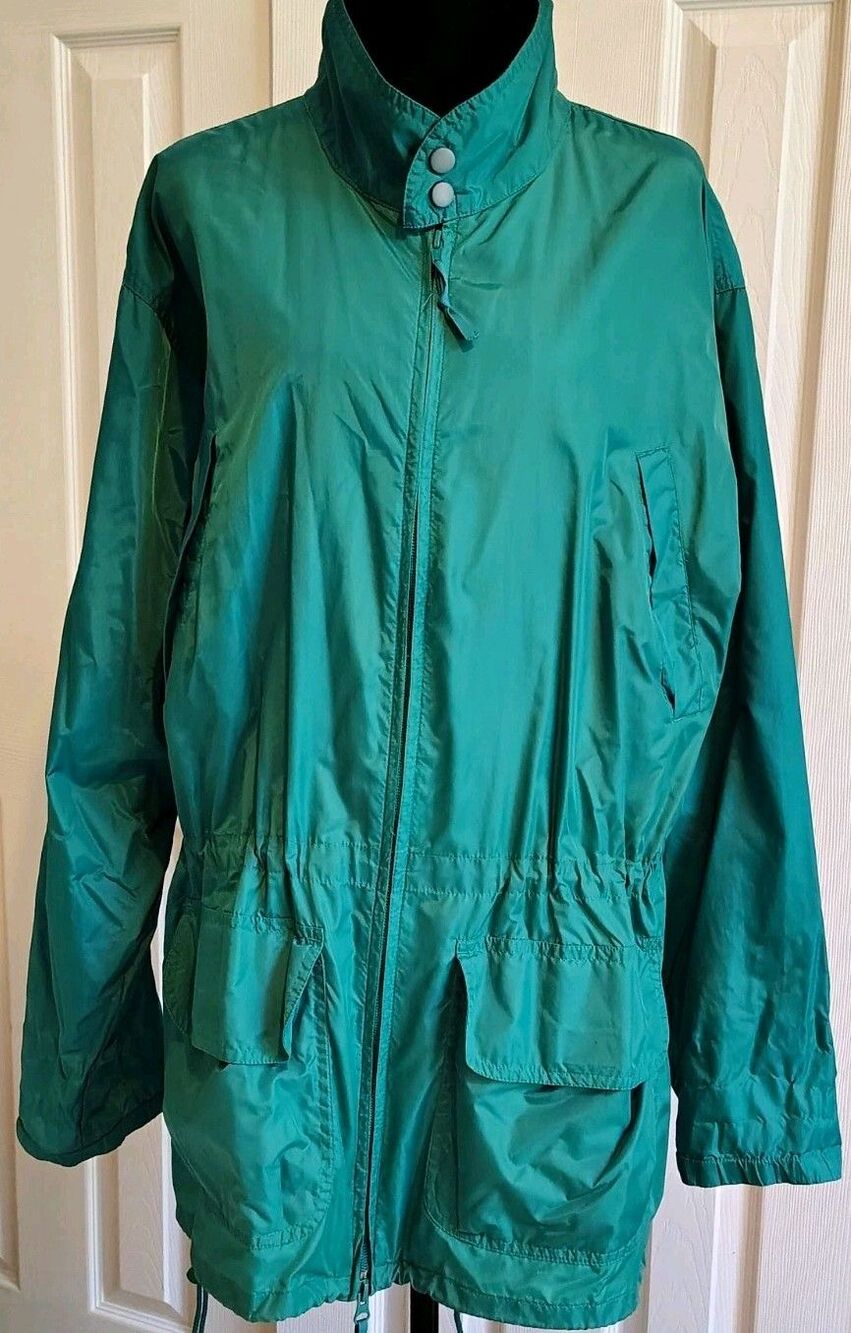 Woolrich Mens M Green Windbreaker Jacket Hooded Detachable Hood Mid Length